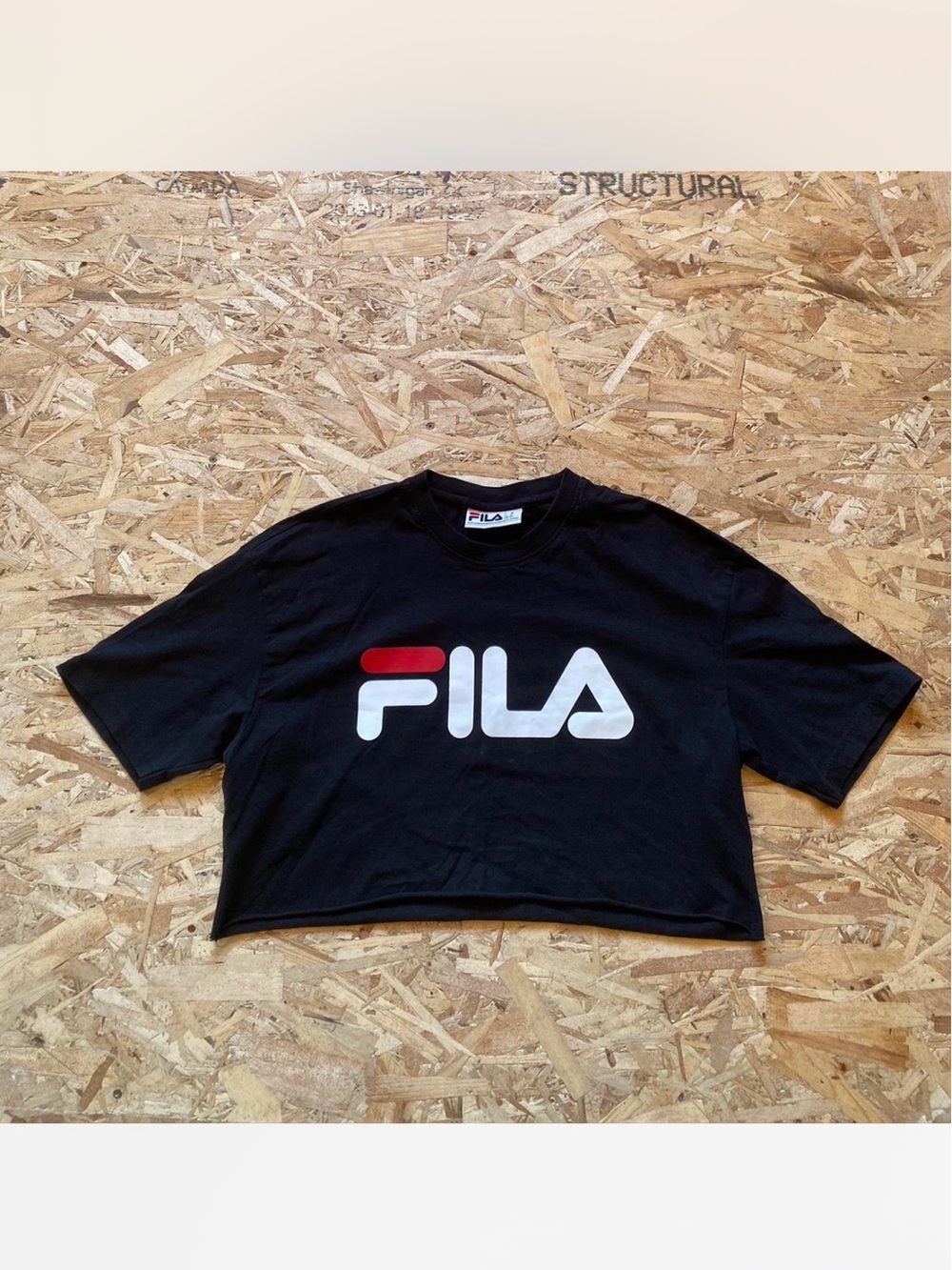 Fila Black Crop Top with White and Red Logo